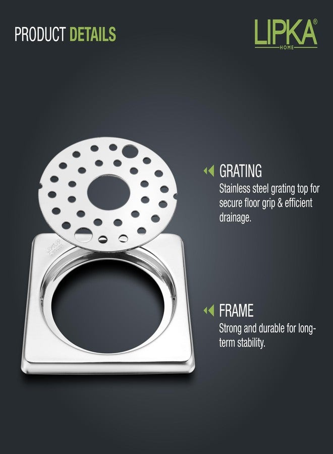 LIPKA Eon Square with Plain Jali Floor Drain |Premium Stainless Steel |5 x 5 Inches| with Lock & Hole| - Image 4
